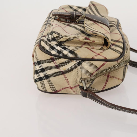 BURBERRY Nova Check Blue Label Hand Bag Canvas PVC 3 Set White Beige Auth 200307