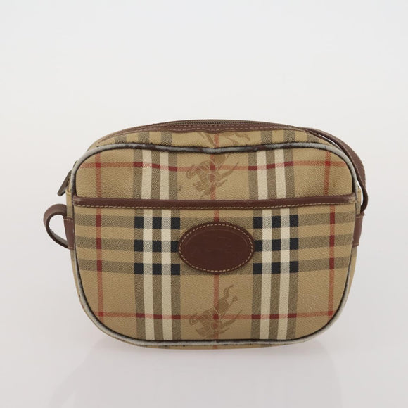 BURBERRY Nova Check Blue Label Hand Bag Canvas PVC 3 Set White Beige Auth 200307