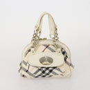 BURBERRY Nova Check Blue Label Hand Bag Canvas PVC 3 Set White Beige Auth 200307-2