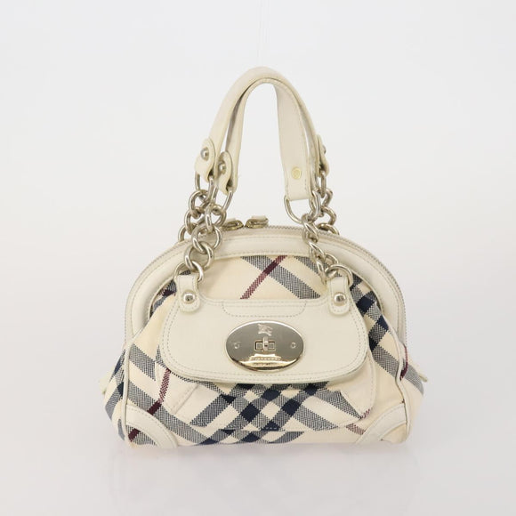 BURBERRY Nova Check Blue Label Hand Bag Canvas PVC 3 Set White Beige Auth 200307