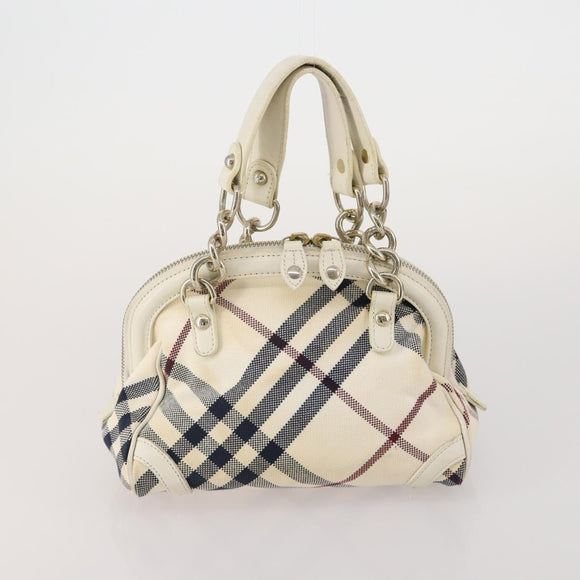 BURBERRY Nova Check Blue Label Hand Bag Canvas PVC 3 Set White Beige Auth 200307