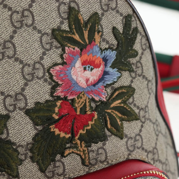 GUCCI GG Supreme Web Sherry Line Backpack PVC Beige Gold 427042 Auth 200331M