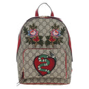 GUCCI GG Supreme Web Sherry Line Backpack PVC Beige Gold 427042 Auth 200331M-2