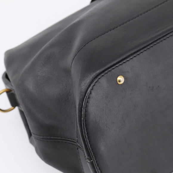 CELINE Hand Bag Leather Black Gold Tone Auth 200334
