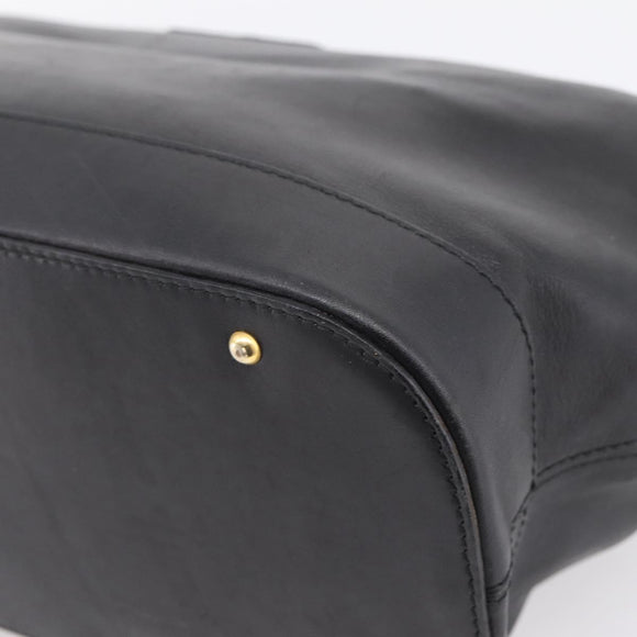 CELINE Hand Bag Leather Black Gold Tone Auth 200334