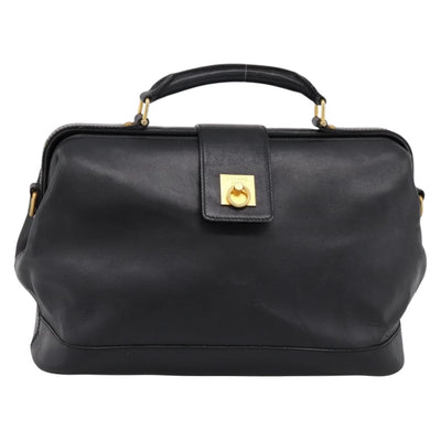 CELINE Hand Bag Leather Black Gold Tone Auth 200334 - 0