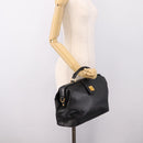 CELINE Hand Bag Leather Black Gold Tone Auth 200334-21