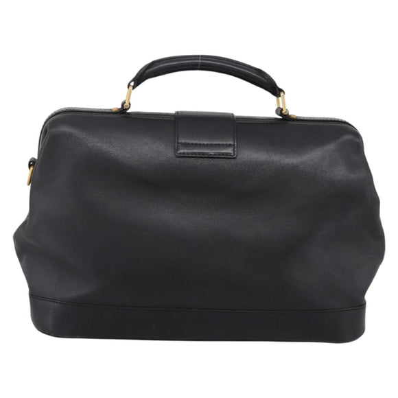 CELINE Hand Bag Leather Black Gold Tone Auth 200334