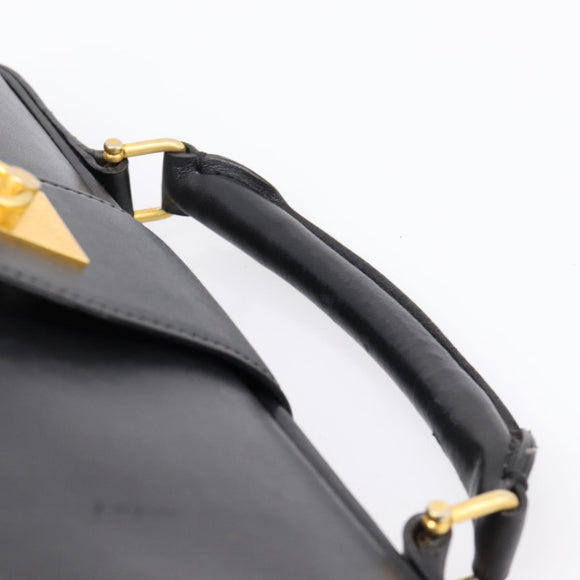 CELINE Hand Bag Leather Black Gold Tone Auth 200334