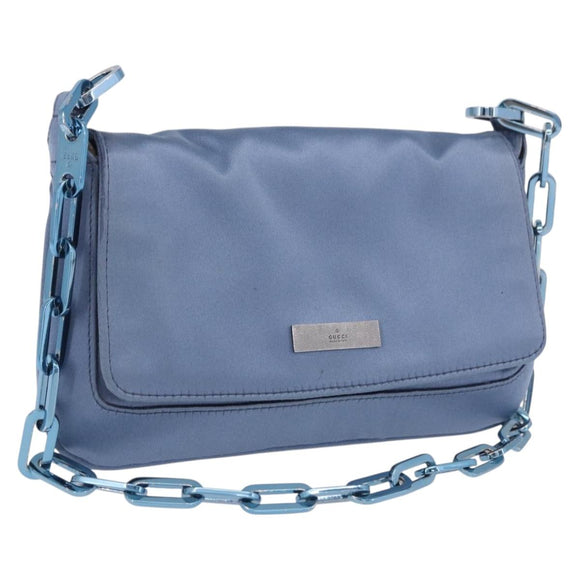 GUCCI Chain Shoulder Bag Satin Blue Auth 200336V