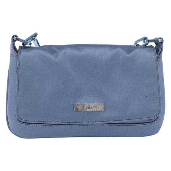 GUCCI Chain Shoulder Bag Satin Blue Auth 200336V