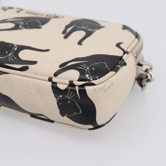 Miu Miu Shoulder Bag Leather Beige Silver Auth 200344M