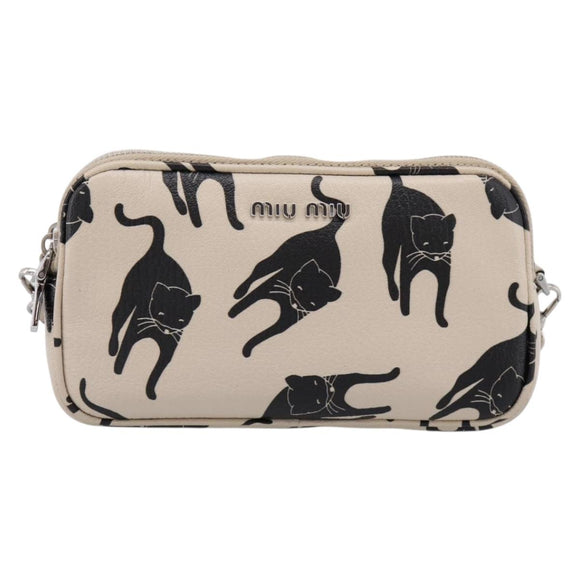 Miu Miu Shoulder Bag Leather Beige Silver Auth 200344M