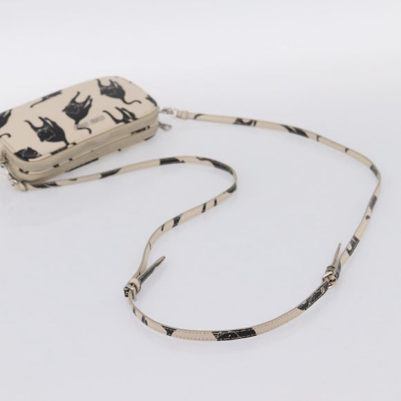 Miu Miu Shoulder Bag Leather Beige Silver Auth 200344M