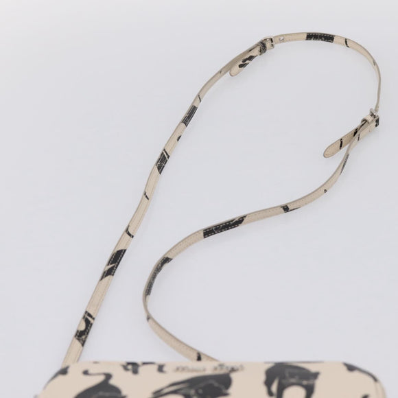 Miu Miu Shoulder Bag Leather Beige Silver Auth 200344M