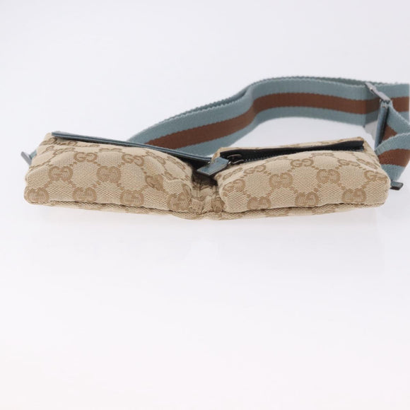 GUCCI GG Canvas Sherry Line Waist Bag Outlet Beige Silver 162962 Auth 200345A