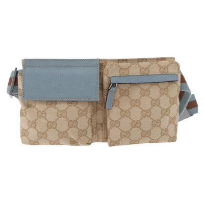 GUCCI GG Canvas Sherry Line Waist Bag Outlet Beige Silver 162962 Auth 200345A - 0