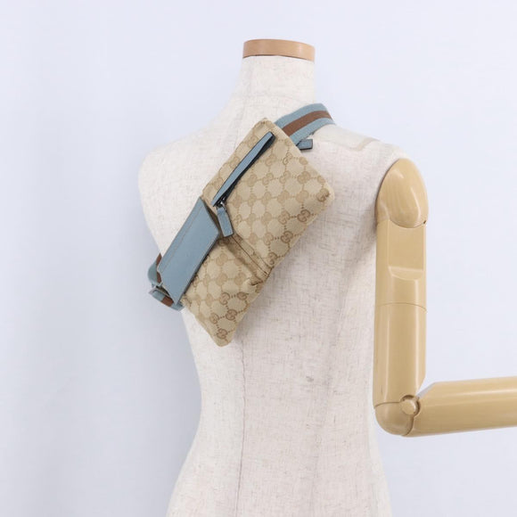 GUCCI GG Canvas Sherry Line Waist Bag Outlet Beige Silver 162962 Auth 200345A