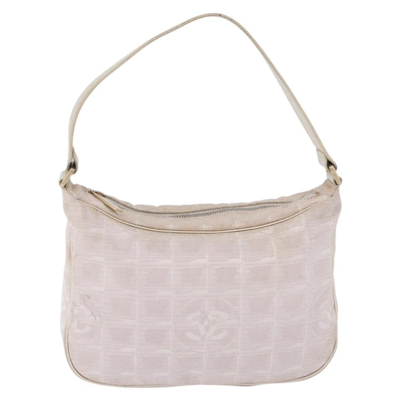 CHANEL New Travel Line Hand Bag Canvas Beige Gold Tone CC Auth 200347A
