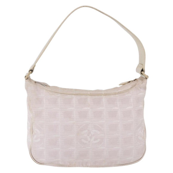 CHANEL New Travel Line Hand Bag Canvas Beige Gold Tone CC Auth 200347A