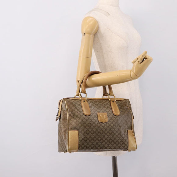 CELINE Macadam Hand Bag PVC Leather Beige Gold Tone Auth 200348