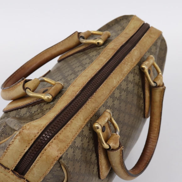 CELINE Macadam Hand Bag PVC Leather Beige Gold Tone Auth 200348
