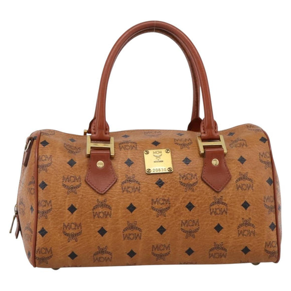 MCM Vicetos Hand Bag PVC Leather Brown Gold Tone Auth 200353
