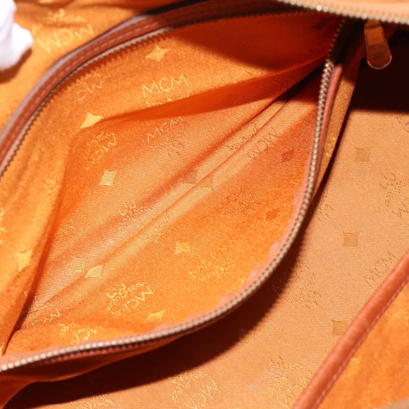 MCM Vicetos Hand Bag PVC Leather Brown Gold Tone Auth 200353