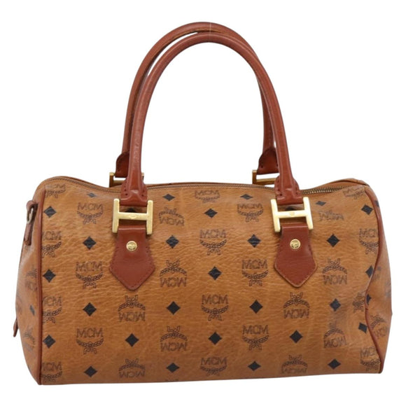 MCM Vicetos Hand Bag PVC Leather Brown Gold Tone Auth 200353