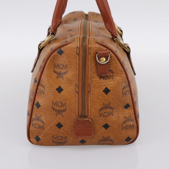 MCM Vicetos Hand Bag PVC Leather Brown Gold Tone Auth 200353