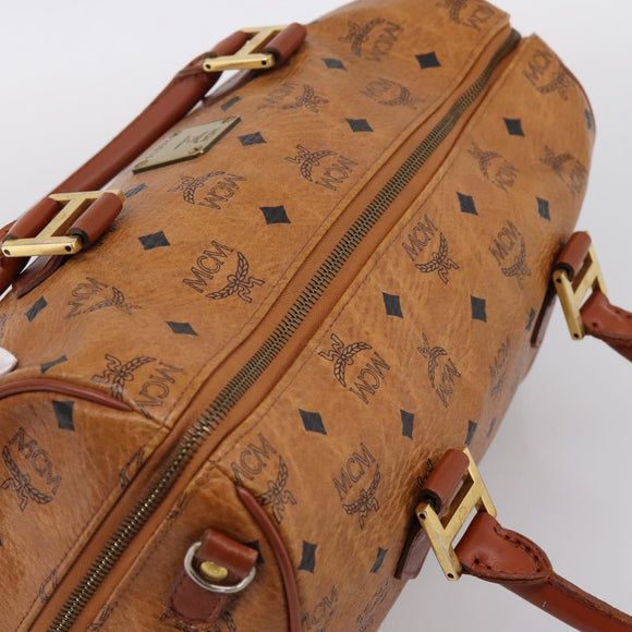 MCM Vicetos Hand Bag PVC Leather Brown Gold Tone Auth 200353
