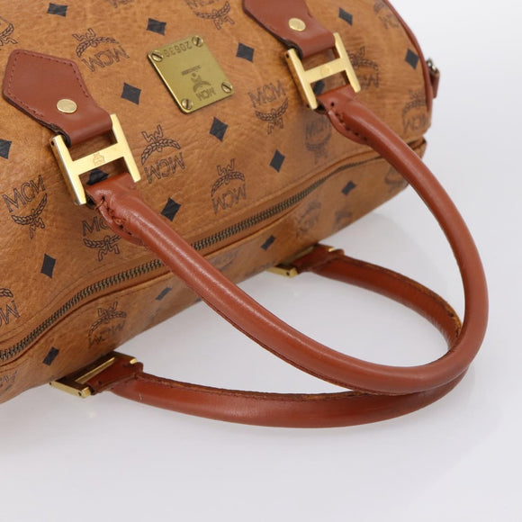 MCM Vicetos Hand Bag PVC Leather Brown Gold Tone Auth 200353