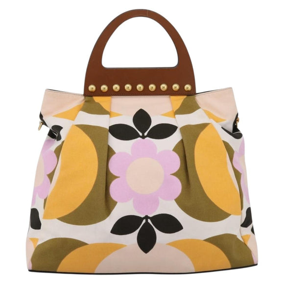 Miu Miu Hand Bag Canvas Multicolor Gold Tone Auth 200355A