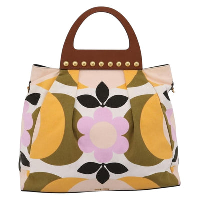 Miu Miu Hand Bag Canvas Multicolor Gold Tone Auth 200355A - 0