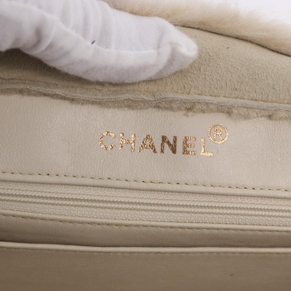 CHANEL Mouton Hand Bag Beige CC Auth 200356A