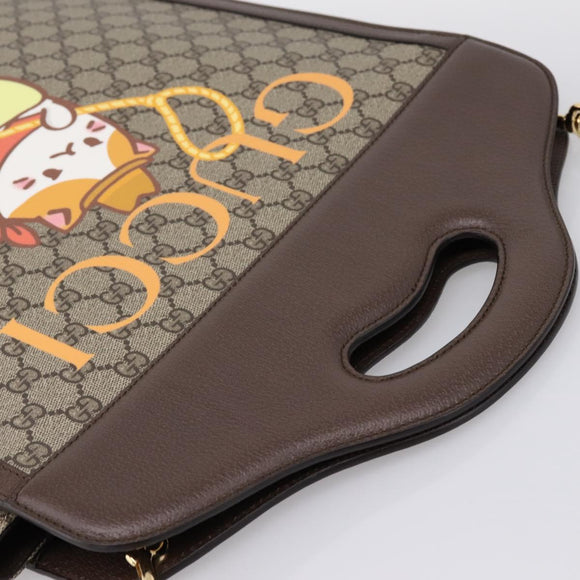 GUCCI GG Supreme Bananya Hand Bag PVC 2way Beige Gold Tone 703793 Auth 200361M
