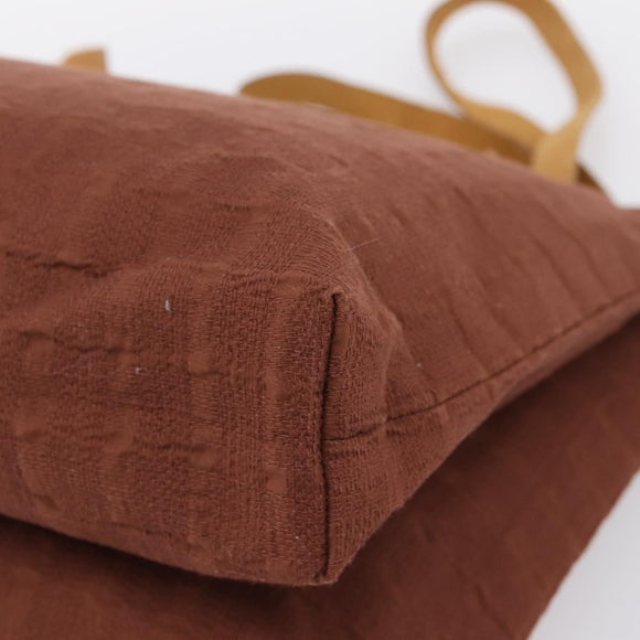 HERMES Amedaba Cabas Du Poche Shoulder Bag Canvas Brown Gold Tone Auth 200362A