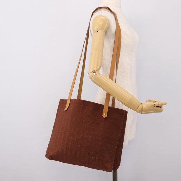 HERMES Amedaba Cabas Du Poche Shoulder Bag Canvas Brown Gold Tone Auth 200362A