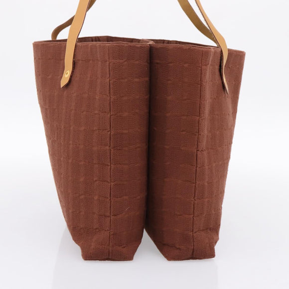 HERMES Amedaba Cabas Du Poche Shoulder Bag Canvas Brown Gold Tone Auth 200362A
