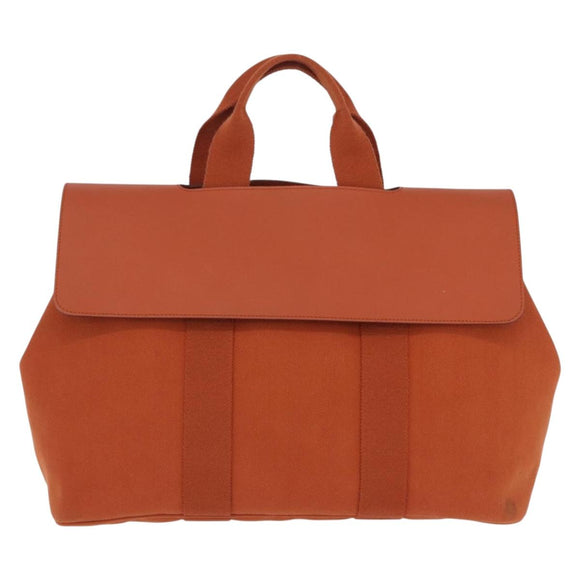 HERMES Valparaiso Hand Bag Canvas Orange Silver Auth 200363V