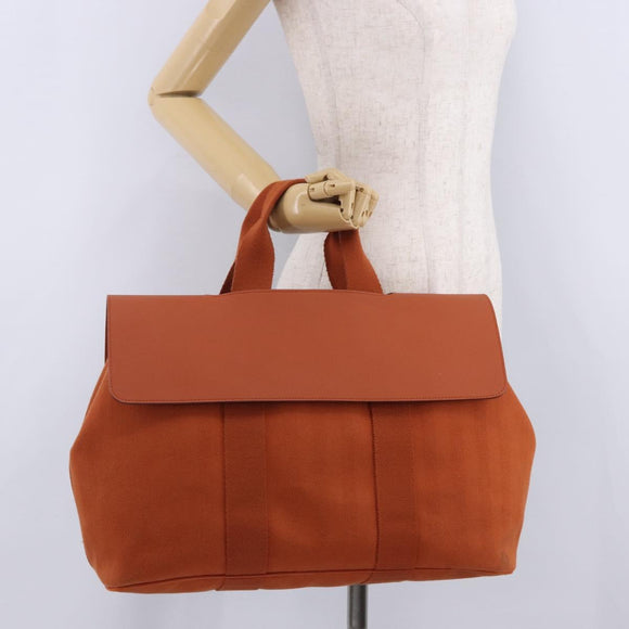HERMES Valparaiso Hand Bag Canvas Orange Silver Auth 200363V