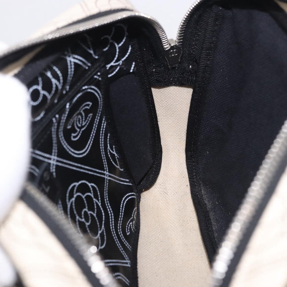 CHANEL Camelia Shoulder Bag Leather White Black CC Auth 200364SAM