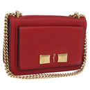 Salvatore Ferragamo Chain Shoulder Bag Leather Red Gold Tone Auth 200367A-1