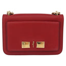 Salvatore Ferragamo Chain Shoulder Bag Leather Red Gold Tone Auth 200367A-13