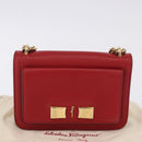 Salvatore Ferragamo Chain Shoulder Bag Leather Red Gold Tone Auth 200367A-12