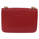 Salvatore Ferragamo Chain Shoulder Bag Leather Red Gold Tone Auth 200367A-2