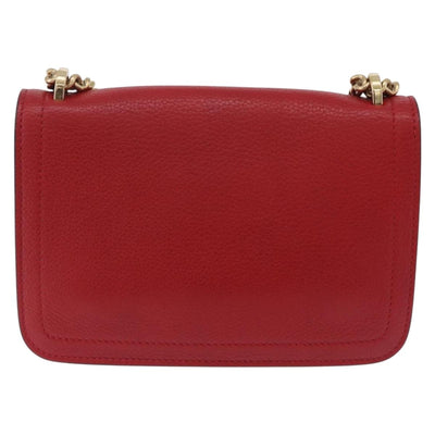 Salvatore Ferragamo Chain Shoulder Bag Leather Red Gold Tone Auth 200367A - 0