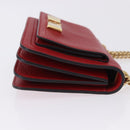 Salvatore Ferragamo Chain Shoulder Bag Leather Red Gold Tone Auth 200367A-3