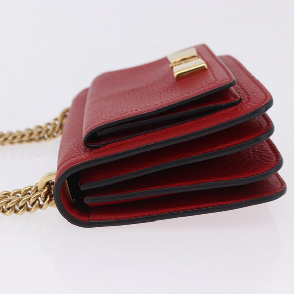 Salvatore Ferragamo Chain Shoulder Bag Leather Red Gold Tone Auth 200367A