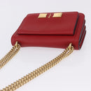 Salvatore Ferragamo Chain Shoulder Bag Leather Red Gold Tone Auth 200367A-6